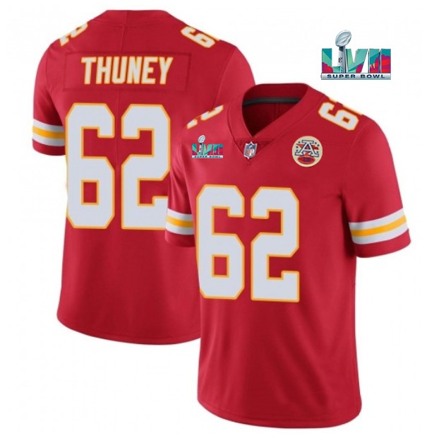 Men??s Kansas City Chiefs #62 Joe Thuney Red Super Bowl LVII Patch Vapor Untouchable Limited Stitched Jersey